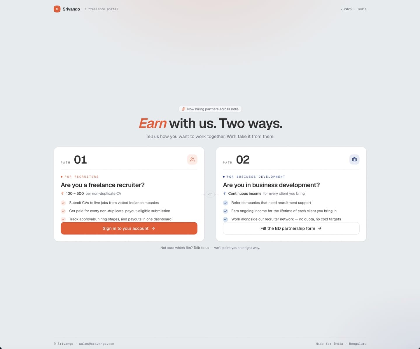 Freelancer by Srivango — freelance referral portal landing page
