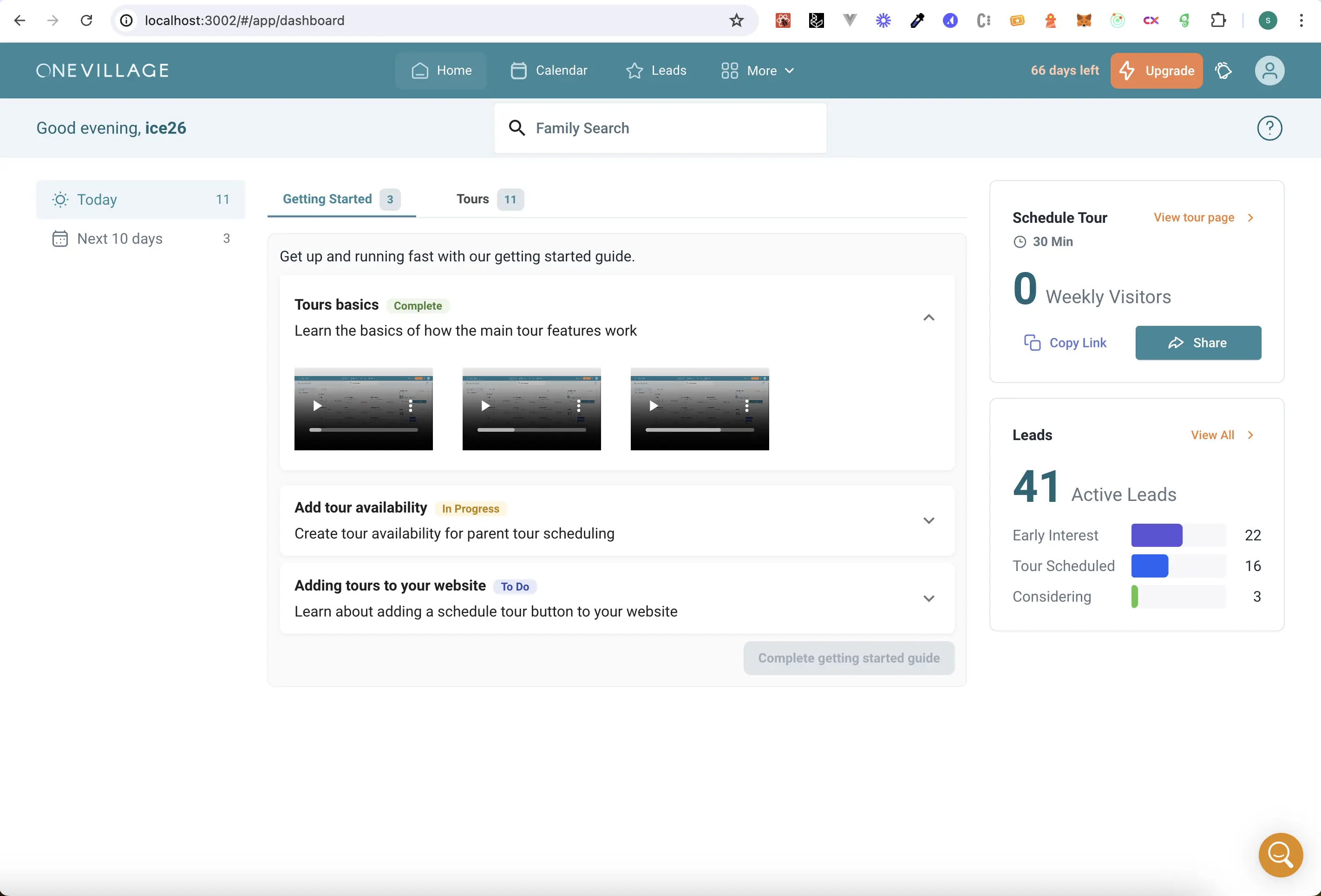 One Village — schools lead-management dashboard